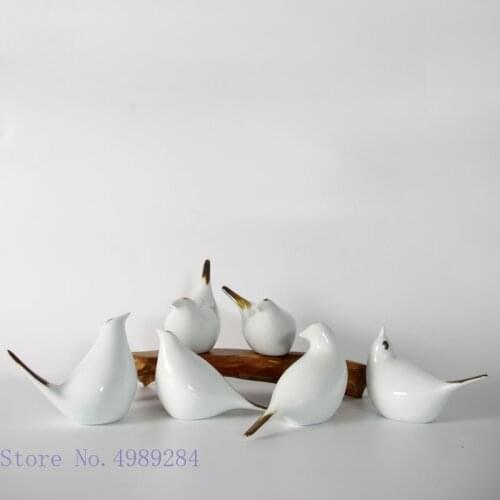 Chinese ceramic ornaments Abstract bird Simulation animal sculpture White ink Handmade Ceramic crafts decoration accessories