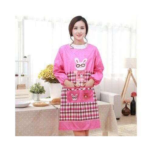 Korean version of the all-in-one apron long-sleeved waterproof kitchen adult jacket back wearing cute sleeve apron wholesale