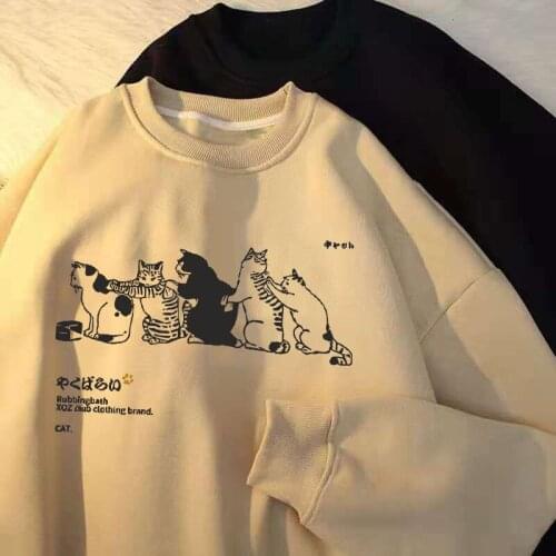 Korean Round Neck Pullover Female Kitten Print Sweatshirt Loose Plus Size And Versatile Lazy Style Top New Winter 2022