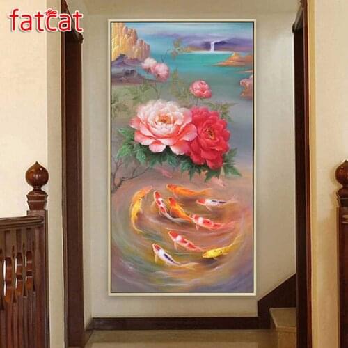 FATCAT Carp and flower Large Diy Diamond Painting Full square round drill 5d Diamond Embroidery Animal Mosaic Decoration AE2281