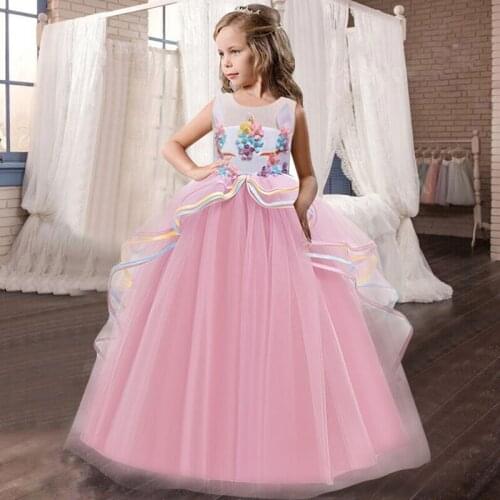Summer Sleeveless Unicorn Girls Dress Baby Kids Princess Party Pageant Costume Children Clothes Vestidos Infatill Size 4-10T