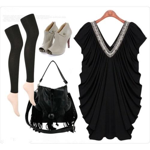 Summer Plus Size Spring Dress Black V neck Women Party Fashion High Quality Ladys Clothing Free Shipping