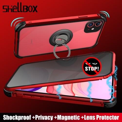 Shellbox Magnetic Privacy Protective Case for iPhone 11 Pro Max 7 8 Case Shockproof Anti-Spy Magnet Case for iPhone X XR Cover