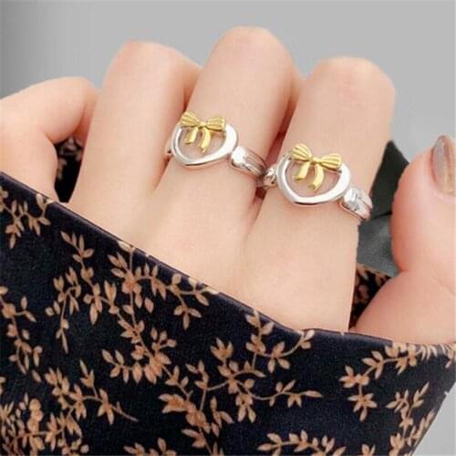 Sweet And Lovely Heart-Shaped Bowknot Ring Girls' Jewelry Accessories Silver Color Opening Finger Ring for Women
