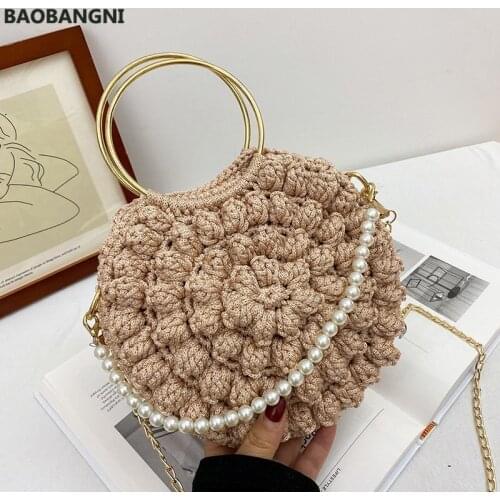 Fashion Summer Women Shoulder Bag Designer Ice silk Weave Round shape Women Handbag Womens Bag Luxury Female Crossbody Tote Bag