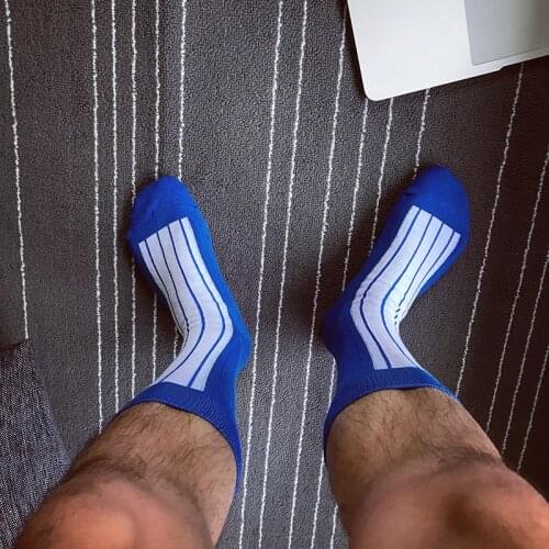 Fashion White Striped Blue thin Socks Gay Top Vers Bottom Sexy Men Sports Long Tube Streetwear Sock Comfortable Socks