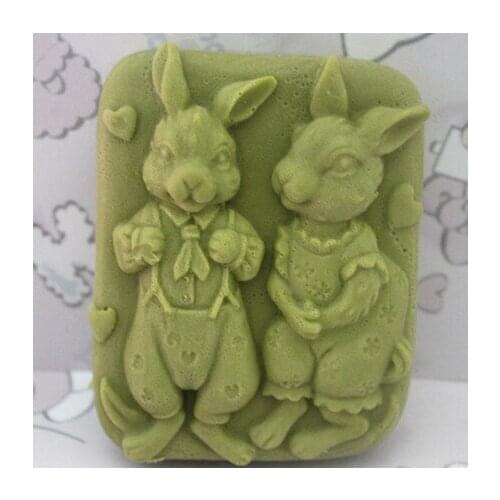 Handmade Soap Silicone Mold Animal Candle Molds Polymer Clay Craft husband rabbit and wife rabbit