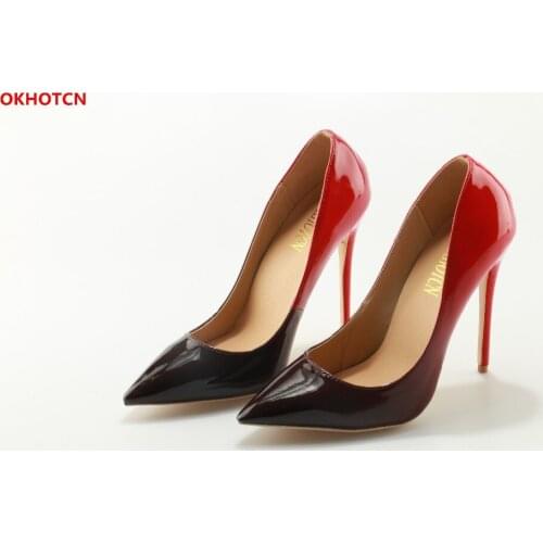 OKHOTCN Brand Shoes Woman Gradual Change Color Women Pumps Pointed Toe Thin High Heels Wedding Shoes Fashion Shallow Women Shoes