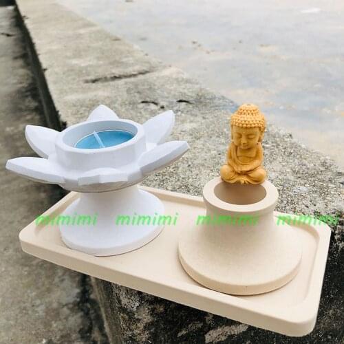 Lotus Candle Holder Concrete Silicone Mold Base Tray Silicone Mold Candle Holder Bottom Mold Rod Candle Holder Mold