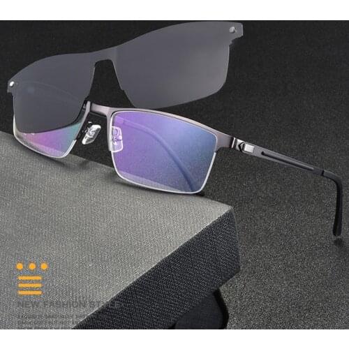 Half Rim Optical Eyeglasses Frame with Magnetic Clip-on Alloy Glasses Optical Prescription Spectacles Eyewear