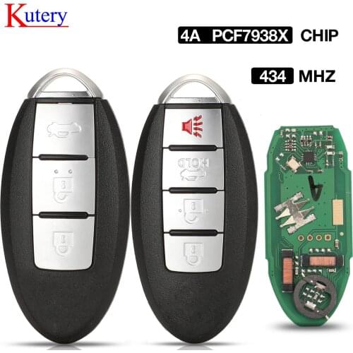 Kutery 3/4 Buttons 4A PCF7938X Chip 434MHZ Remote Control Car Key FOB FSK Modulation For Nissan Teana 2016 Blade With Blank Key