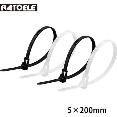 5*200mm Releasable Cable Ties 100pcs Colored Plastics Reusable Loop Wrap Nylon Zip Ties BundleTies