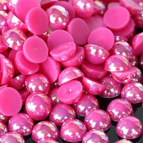 Size 1.5mm-12mm Hot Pink AB Bling DIY Half Round Flatback Pearl Beads ABS Plastic Imitation Half Pearl Nail Arts Decoration