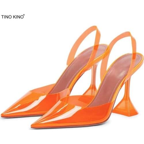 Womens Sandals Transparent Thin High Heels Pointed Toe Female Pumps Summer Party Prom Women Jelly Shoes Slip On Fashion 2021