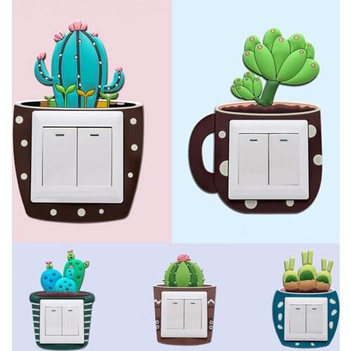 Removable Washable Luminous Light Switch Fluorescent Kids Room Decor Cute Cartoon 3D Cactus Home Decorations