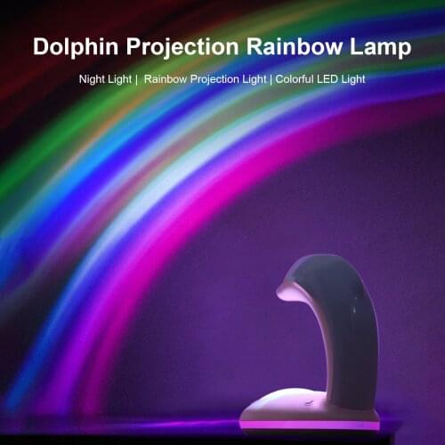Led Night Light Children Dolphin Lamp Adjustable Colorful USB Rechargeable Rainbow Projector For Home Bedroom Decor Kids Gifts