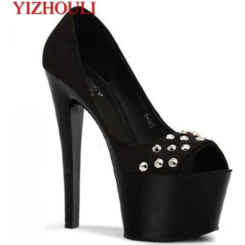The new summer 17 cm high heels and sexy shoes ms crystal platform shoes high-heeled rivet pole dancing shoes