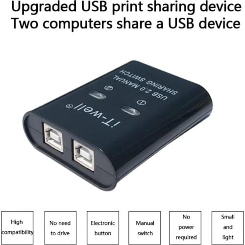 K1KF USB 2.0 Manual Sharing Switch Printer Sharing Device Hub 2 in 1 Out Data Transfer Hub Converter