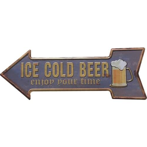 Vintage Style Ice Cold Beer Arrow Cast Iron Sign Painting Bar Pub Decor