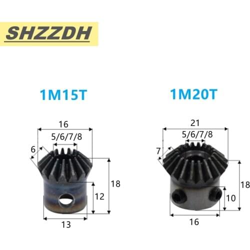 1M15T/20T inner hole 5/6/7/8mm bevel gear standard hole 90 degree 45# steel quenching processing, fixed with screw holes