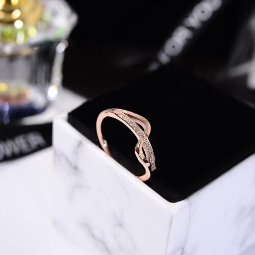 YUN RUO Pave Micro Zircon Wave Ring Rose Gold Color Birthday Gift Woman Fashion Titanium Steel Jewelry Never Fade Drop Shipping