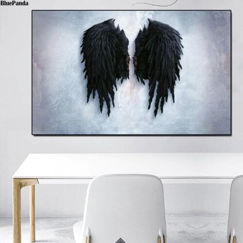 Black Angel Wings Inspiration Painting Art Canvas Poster Print Abstract Black White Wall Picture Modern Home Decoration