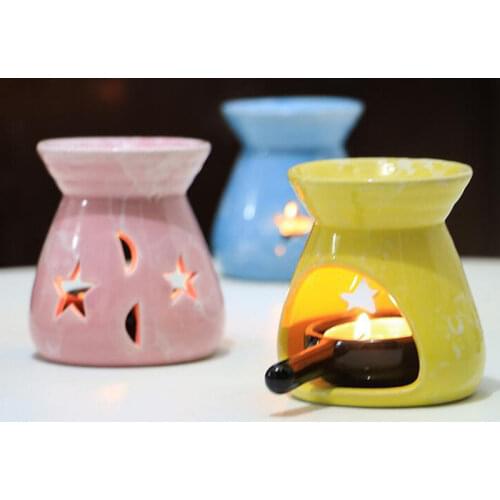 1Pcs 8.5cm x 7cm Ceramic Essential Oil Lamps Hollow Stars Moon Pattern Simple Essential Oil Fragrance Tea Light Candle Holder