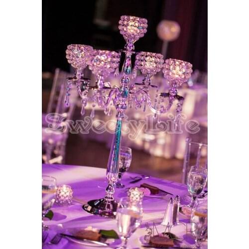 15pcs/lot 5 head Candle holders/Crystal candle sticker H76cm Luxury Table Centerpiece wedding candelabra