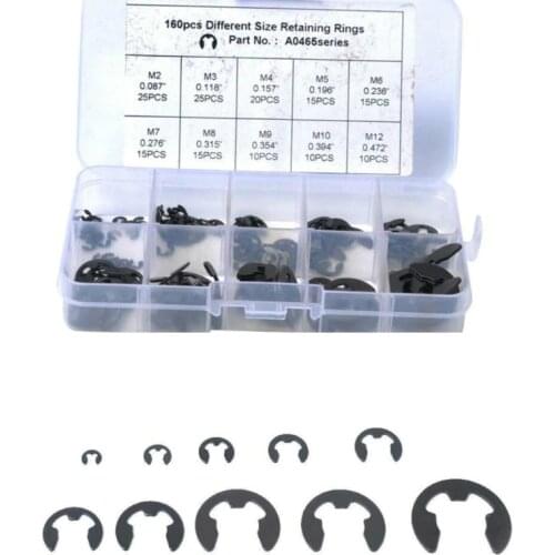 160PCS /BOX E type circlip kit steel shaft retaining ring Bearing retainer circlip Washers