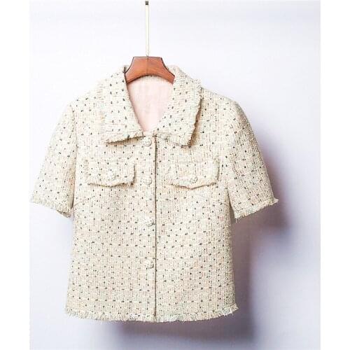 2021 Summer Womens Thin jackets High quality elegant short sleeves tweed coat B926