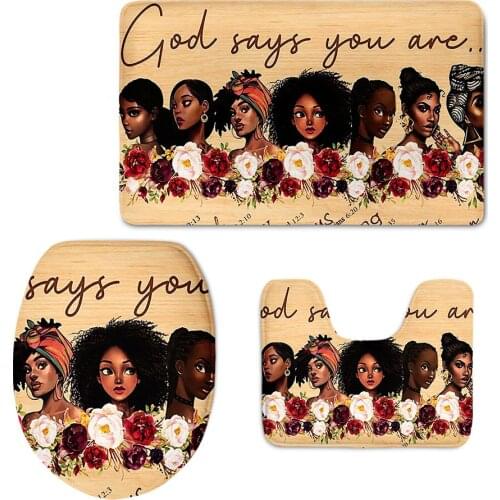 3pcs/set Bathroom Decoration Carpets Black Girls Art Pattern Toilet Lid Cover Set Washroom Non-slip Shower Mat Soft Toilet Rugs
