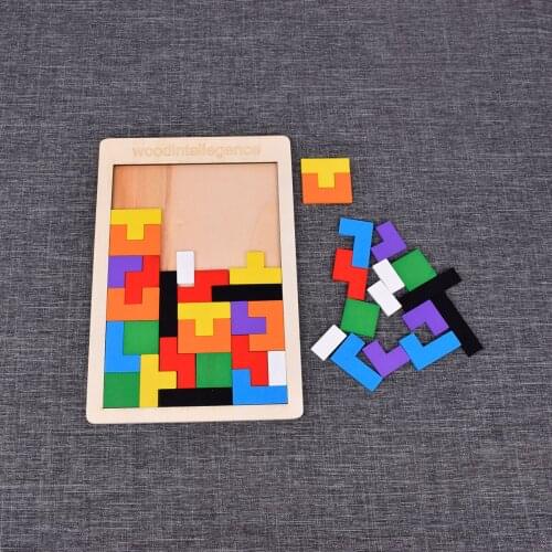 3D Colorful Wooden Puzzle Tangram Math Toys Tetris Game For Children Pre-School Magination Intellectual Educational FunnyToy