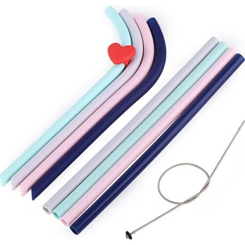 5/10Pcs Reusable Silicone Drinking Straws Set with Long Flexible Straws Cleaning Brushes for Coffee Tea Bar Party Straws