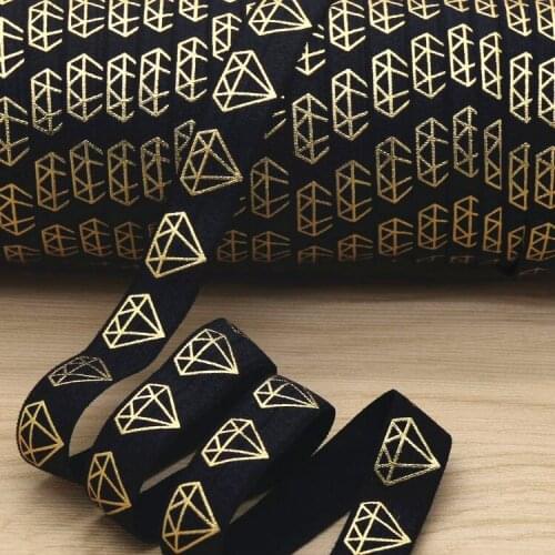 5/8'' Free shipping diamond gold foil printed Fold Elastic FOE headband headwear hairband diy decoration wholesale OEM P5845