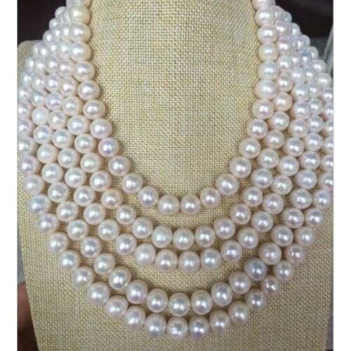5row AAA 10-11 mm natural south white pearl necklace 18"-25"