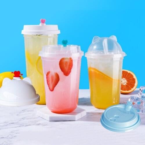 700ML Beverage Containers Cup Cartoon Covers Softdrink Drinkware Lids For Milktea Mug Disposable Drink Bottle Coffee Mug 50cps