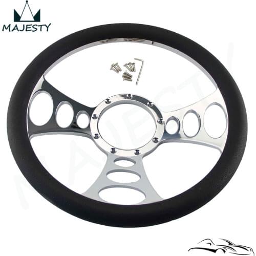 14" 9-Bolt Billet Chrome Retro Style Steering Wheel & Half Wrap Black Leather