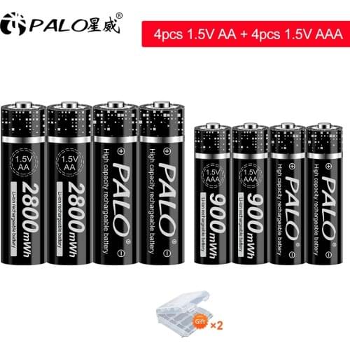 PALO 1.5V AA+AAA Lithium Battery Rechargeable AA Li-ion AAA Battery for Clocks mice computers toys so on