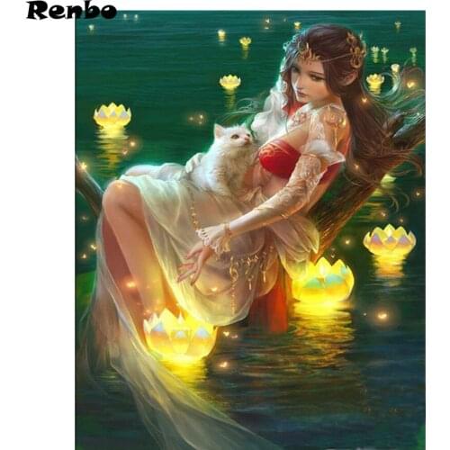 DIY Diamond Embroidery Cartoon Girl and Cat 5D Cross Stitch Diamond Painting Rhinestones Full Square Drill Mosaic Handicraft