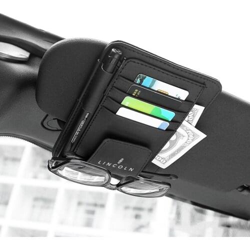 Car Sun Visor glasses Card Pen Organizer Clip For Lincoln MKZ MKC MKX MKT Navigator Logo Leather Tidying Sunshade Storage Bag