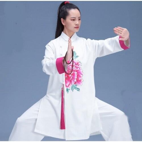 White Tai Chi Uniforms Kung Fu Outfit Wushu Performance Costumes Chinese Warrior Costume Painting Taichi Kung Fu Clothes TA2005