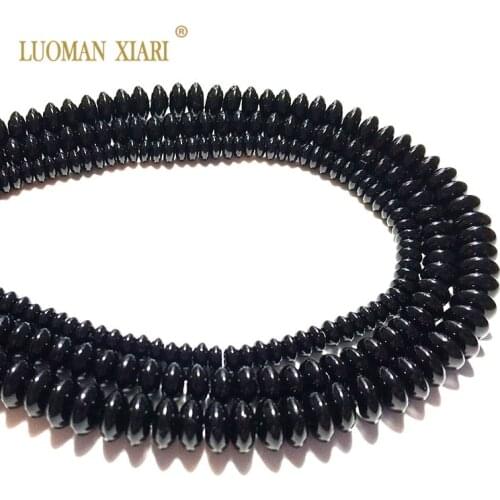 Wholesale Natural Stone Beads Black Saucer Shape Onyx For Jewelry Making DIY Necklace Bracelet 4*6/5*8/6*9 mm