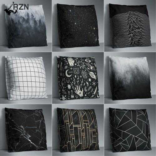 Black Plaid Single Side Print Cushion Cover Polyester Decorative for Sofa Seat Soft Throw Pillow Case Cover 45x45cm Home Decor