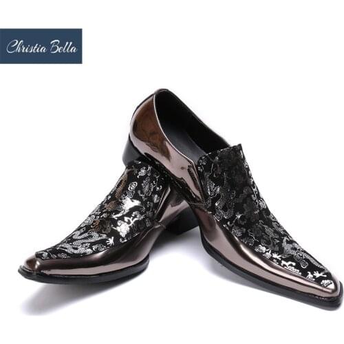 Christia Bella Patent Leather Black Wedding Shoes Oxford Formal Shoes Fashion Men Business Dress Loafers Pointy Black Shoes