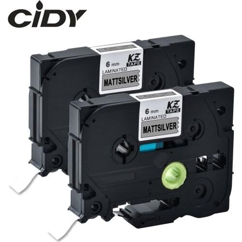 CIDY 2pcs/lot 6mm*8m Black on Mattesilver TZe-M911 for p touch compatible label printer tz tape