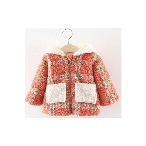 Baby Infant Kids Cute Lamb Velvet Hooded Coat Fall Winter Childrens Plaid Jacket For Little Girls Fashion Overcoat With Pocket B361