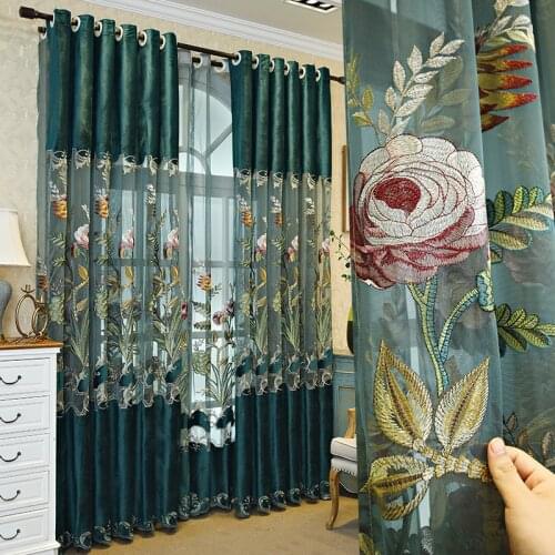 European Luxury Hollow Embroidery Lace Stitching Curtains For Living Room Bedroom Villa High-end Elegant Decro Curtains Custom#4