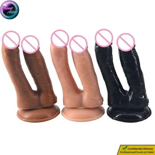 FAAK PVC Siamese Double Penis Dildo Masturbator Realistic Dick Suction Cup Women Lesbian Vagina Pussy Anal Masturbation Sex Toys
