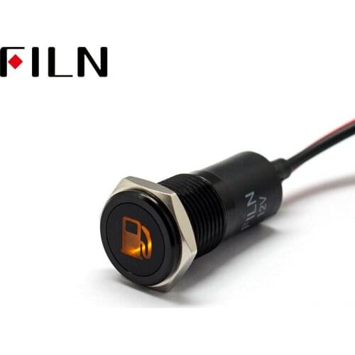 FILN 14mm Car dashboard Tank cap symbol led red yellow white blue green 12v led indicator light with 20cm cable