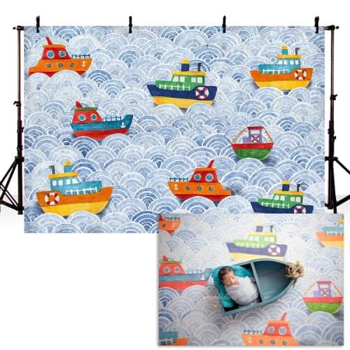 Art Painted-Newborn Portrait Photo Backdrops Waves Ferry Painted Printed Background Child Art Photo Studio Backdrop